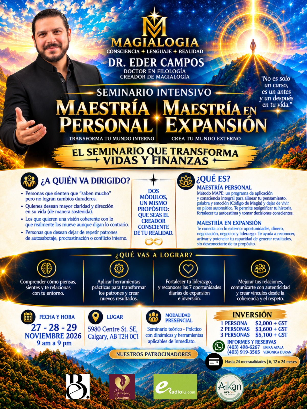 Folleto del seminario Maestría Personal y Maestría en Expansión con Dr. Eder Campos en Calgary